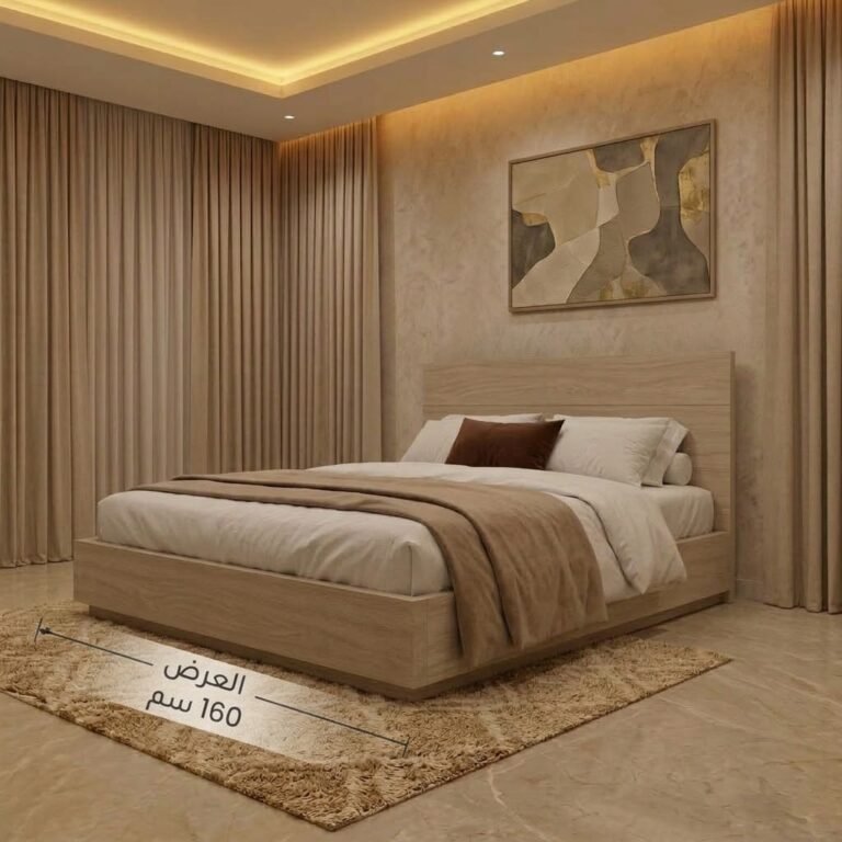 سرير مودرن فرنتشر (ADM)، من الخشب الفاتح بتصميم أنيق وبسيط، عرض 160 سم لغرف النوم .