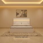 سرير بيانكو مودرن خشب باللون الأبيض من آدم فرنتشر، تصميم بخطوط بسيطة وزاوية جانبية تبرز تناغمه مع الديكورات الدافئة