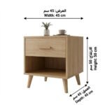 غرفة نوم ماستر مودرن موديل ساندي باللون البيج الخشبي الفاتح، تصميم متكامل يشمل سرير، 2 كومود، دولاب 6 ضلفة، وتسريحة مع مرآة مضاءة بليد.
