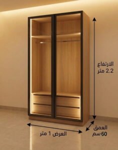 ادم فرنتشر: وحدة دريسنج سمارت مودرن بتصميم بسيط، أرفف وأدراج بإضاءة مدمجة LED وضلف زجاجية بفريم ألوميتال.