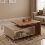 ترابيزة قهوة مودرن لايرز بتصميم هندسي متداخل من الخشب واللون البيج نصف لمعة مع رف تخزين مفتوح من ADM Furniture.